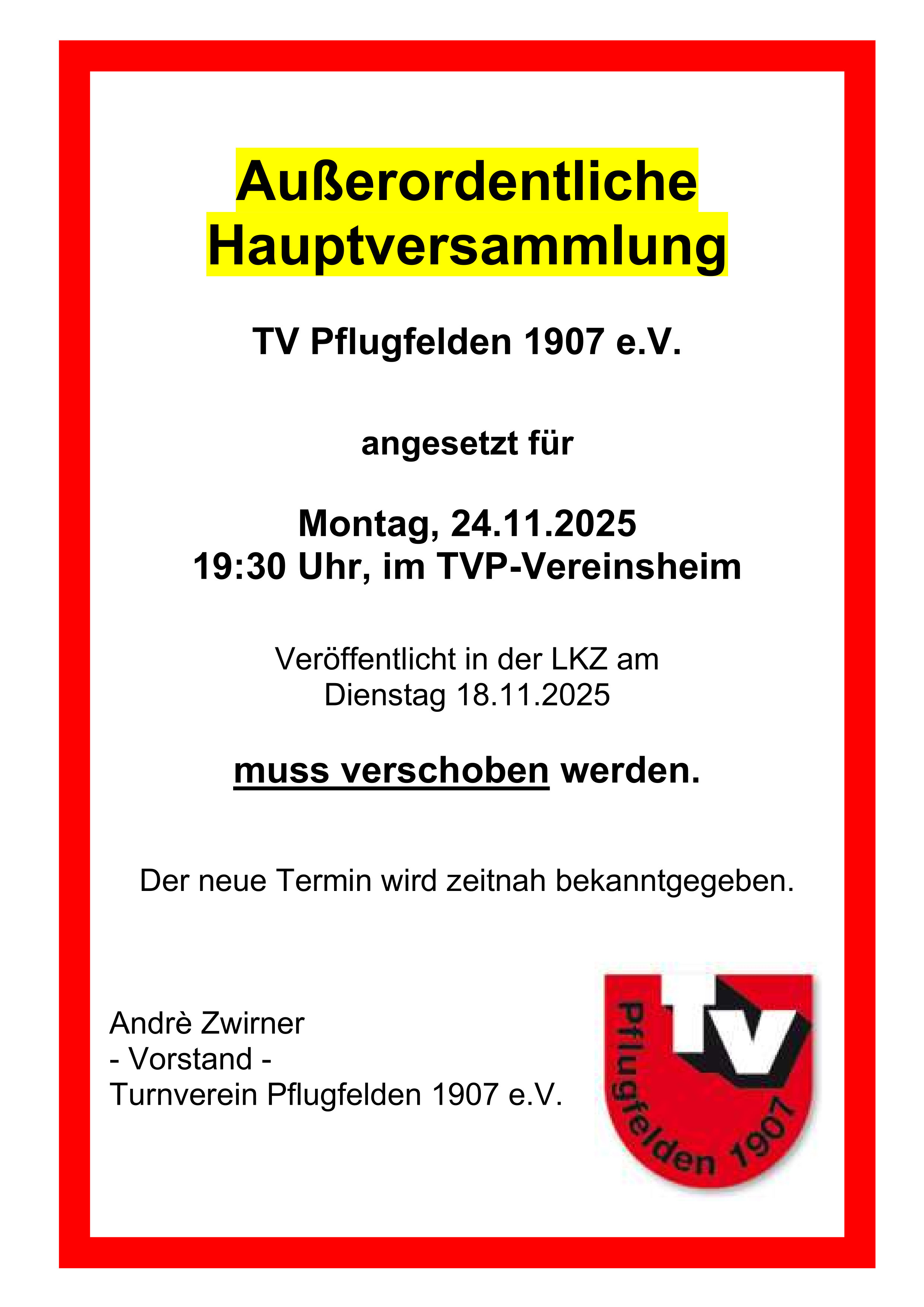 Absage außerordentlich HV